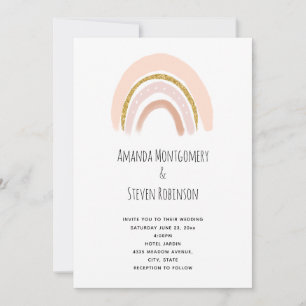 Invitation Mariage Arc-en-ciel Bohème Rose Pastel et Faux Str
