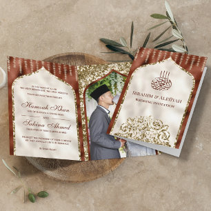 Invitation Mariage Arc Islamique Vintage Ivoire Orange Rouill
