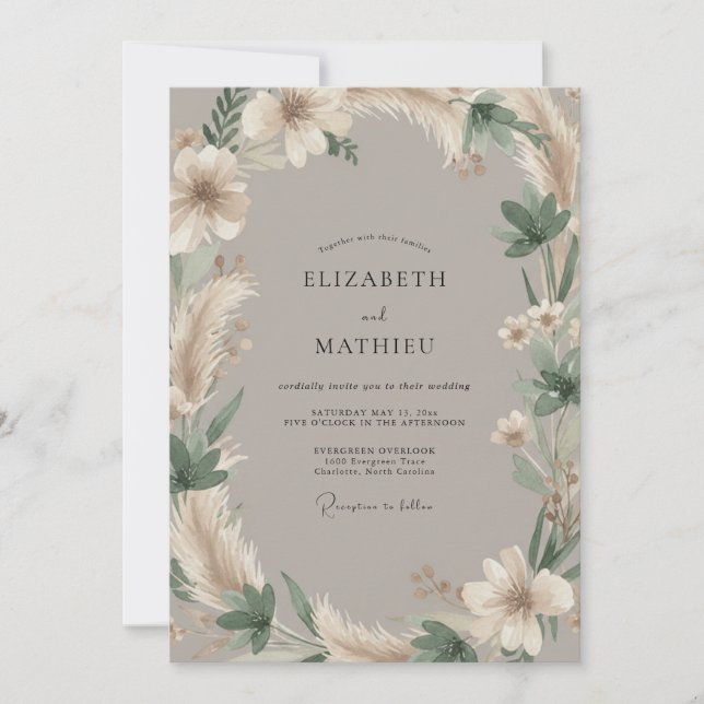 Invitation Mariage Arch Botanique Taupe (Devant)