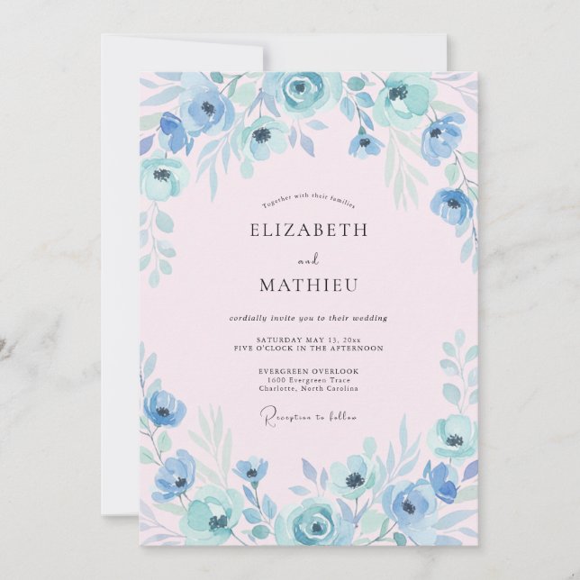 Invitation Mariage Arch en Fleur de Bleu Poussiéreux (Devant)