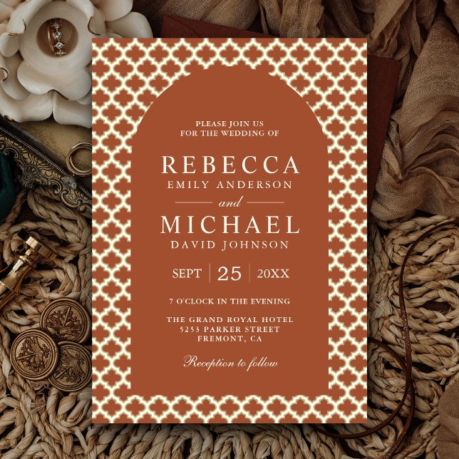 Invitation Mariage Arch en Terre Cuite Quatrefeuilles Marocai (Créateur téléchargé)