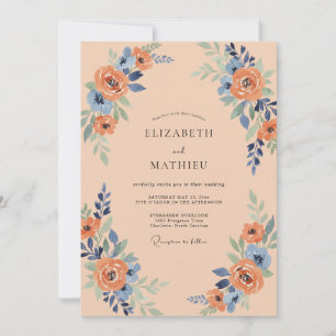 Invitation Mariage Arche de Fleur de Pêche Bleue