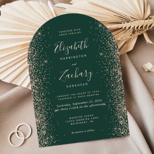 Invitation Mariage Arche de Glitter Vert Émeraude et Pêche