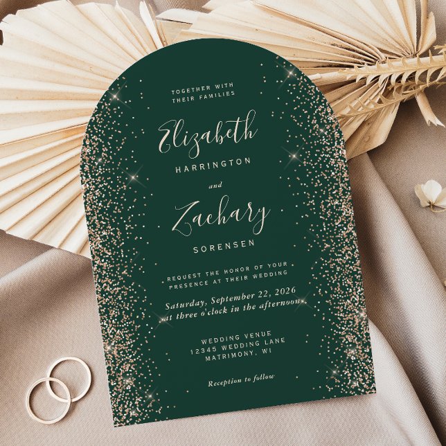 Invitation Mariage Arche de Glitter Vert Émeraude et Pêche (Créateur téléchargé)