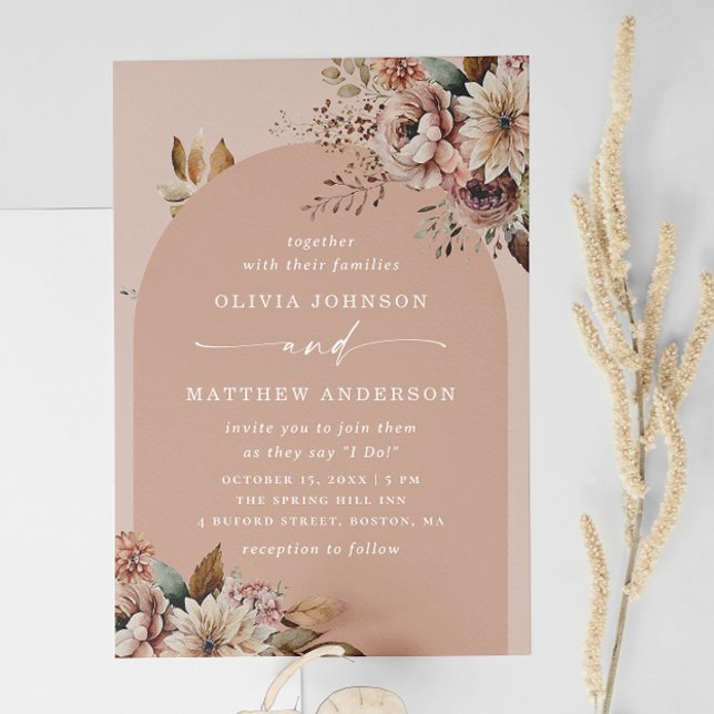 Invitation Mariage Arche de Mariée Fleurie Teintée de Pêche | (Créateur téléchargé)