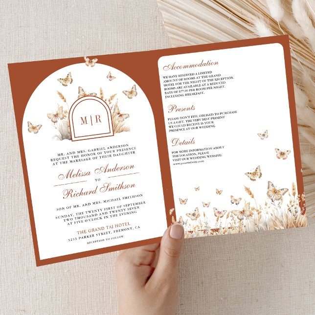 Invitation Mariage Arche de Papillon de Fleur Sauvage Beige T (Créateur téléchargé)