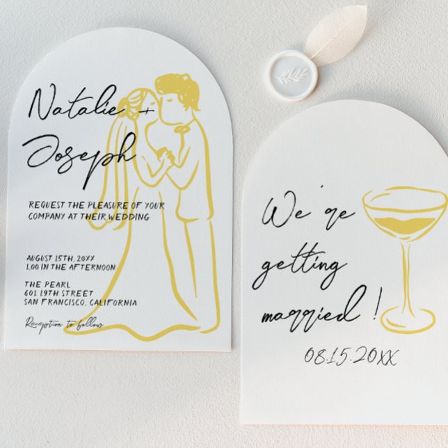 Invitation Mariage Arché Écrit à la Main Dessiné Rétro Estiva (Créateur téléchargé)
