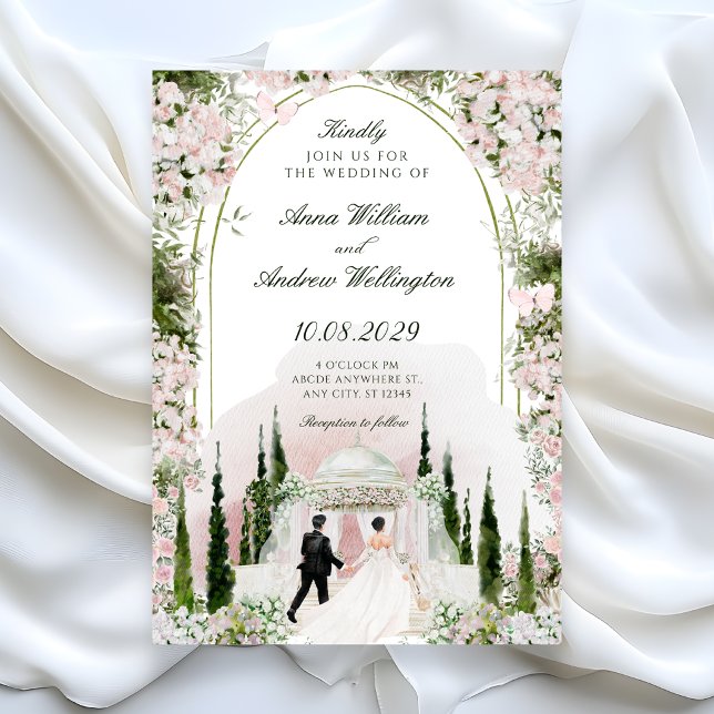 Invitation Mariage Arche florale aquarelle romantique  (Créateur téléchargé)