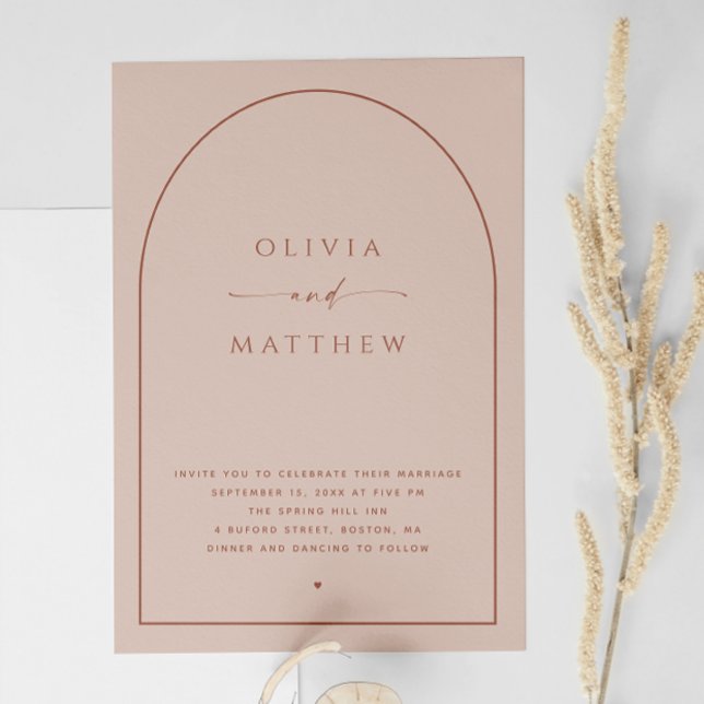 Invitation Mariage Arche Taupe Pêche Poussiéreuse | Photo Mod (Créateur téléchargé)