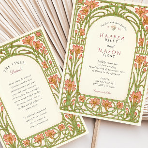Invitation Mariage architectural Lily de corail Art Nouveau