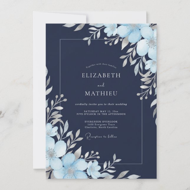 Invitation Mariage Arctique Bleu Marine (Devant)