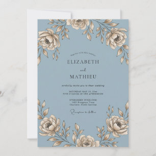 Invitation Mariage Ardoise Champagne Rose Poussiéreuse