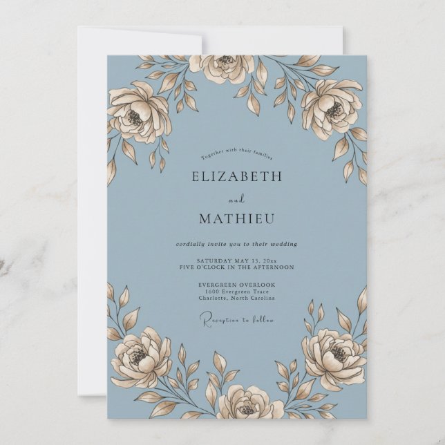 Invitation Mariage Ardoise Champagne Rose Poussiéreuse (Devant)