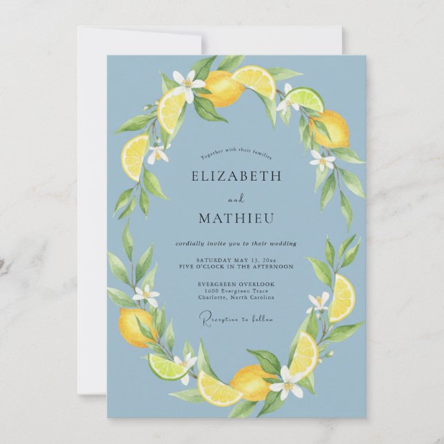 Invitation Mariage Ardoise Citron Eucalyptus (Devant)