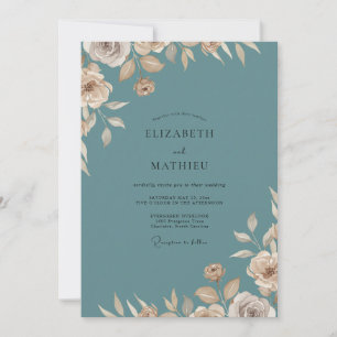 Invitation Mariage Ardoise Doré Champagne Feuille
