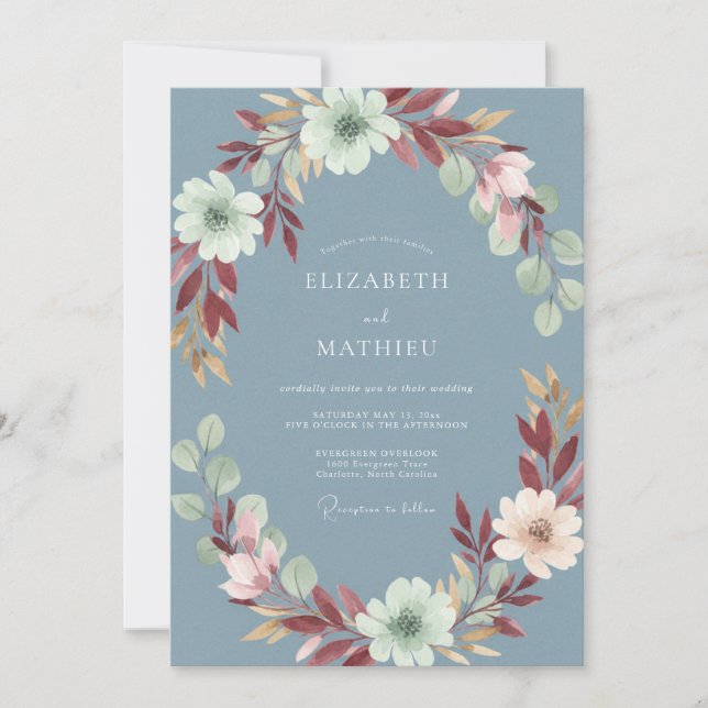 Invitation Mariage Ardoise en Acier Doux et Feuillu (Devant)