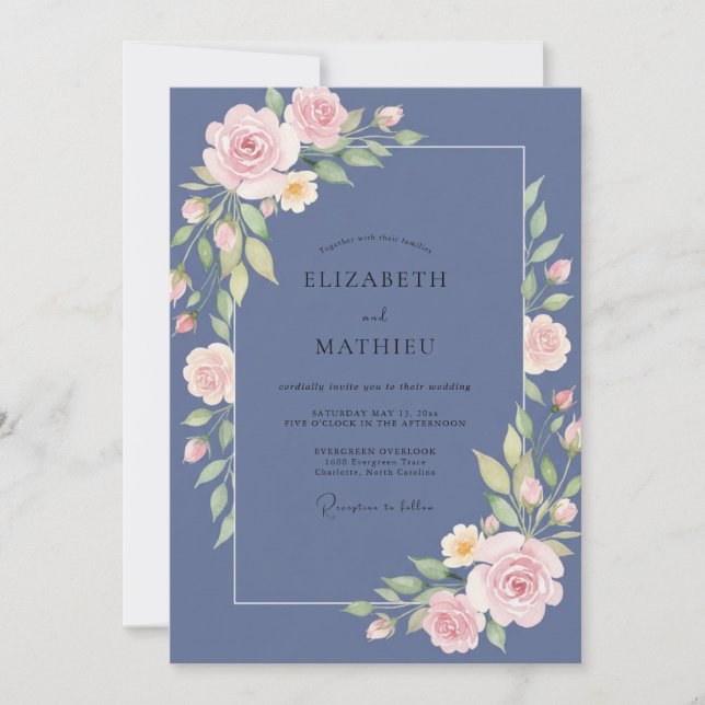 Invitation Mariage Ardoise Fleurs de Eucalyptus (Devant)