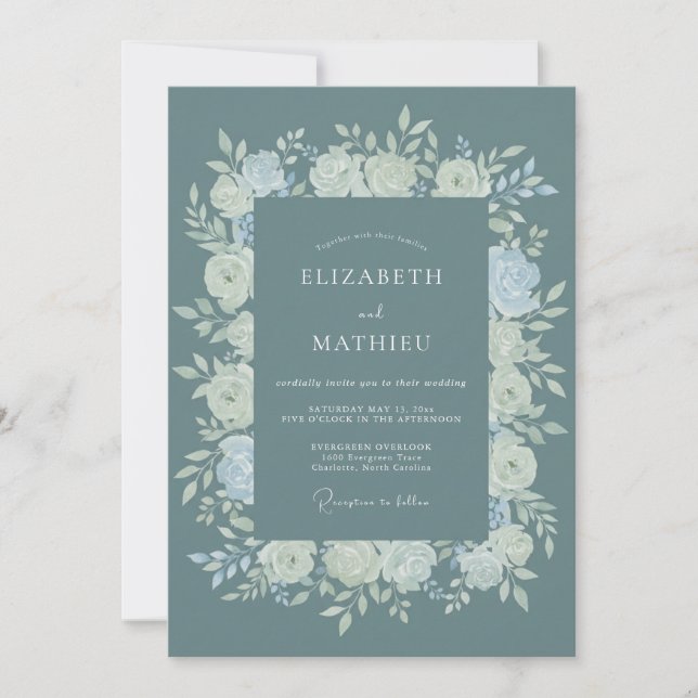 Invitation Mariage Ardoise Ivoire Rose (Devant)