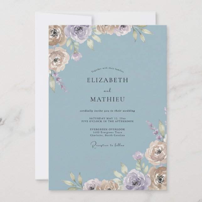 Invitation Mariage Ardoise Lavande Ranunculus Eucalyptus dépo (Devant)