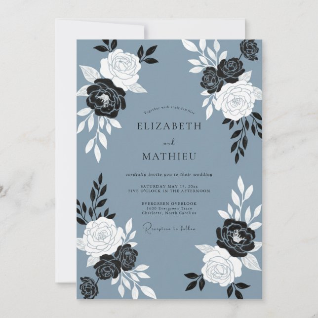 Invitation Mariage Ardoise Rose (Devant)