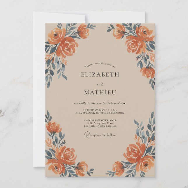 Invitation Mariage Ardoise Rose Terracotta (Devant)