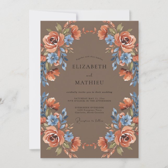 Invitation Mariage Ardoise Terre Cuite Antique Rose (Devant)