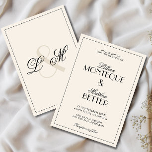 Invitation Mariage Argent Ancien Cadre Noir Initial Silence