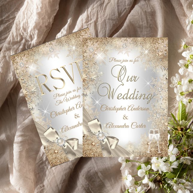 Invitation Mariage Argent Beige Crème Arc-en-Pearl Flocon de  (Créateur téléchargé)