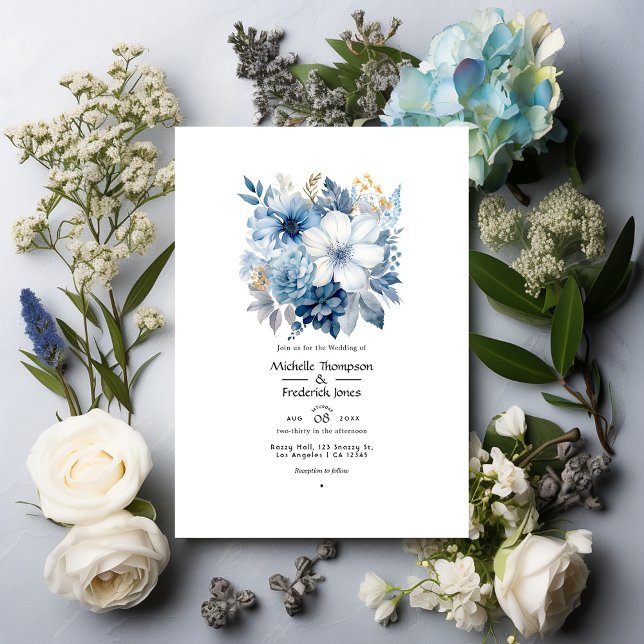 Invitation Mariage Argent, Bleu Glace, Blanc Givre et Gris (Créateur téléchargé)