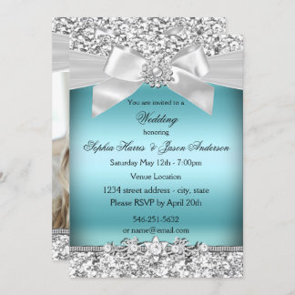 Invitation Mariage Argent Bleu Parties scintillant Bijou Bow