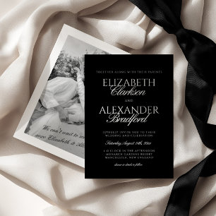 Invitation Mariage Argent et Noir à l'Ancienne