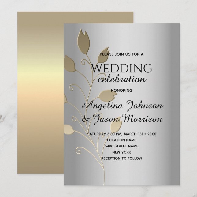 Invitation Mariage Argent Métallisé (Devant / Derrière)