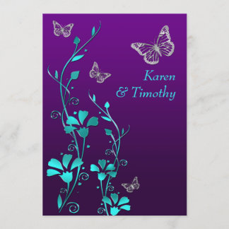 Invitation Mariage | Argent Turquoise violet, floral | Papill
