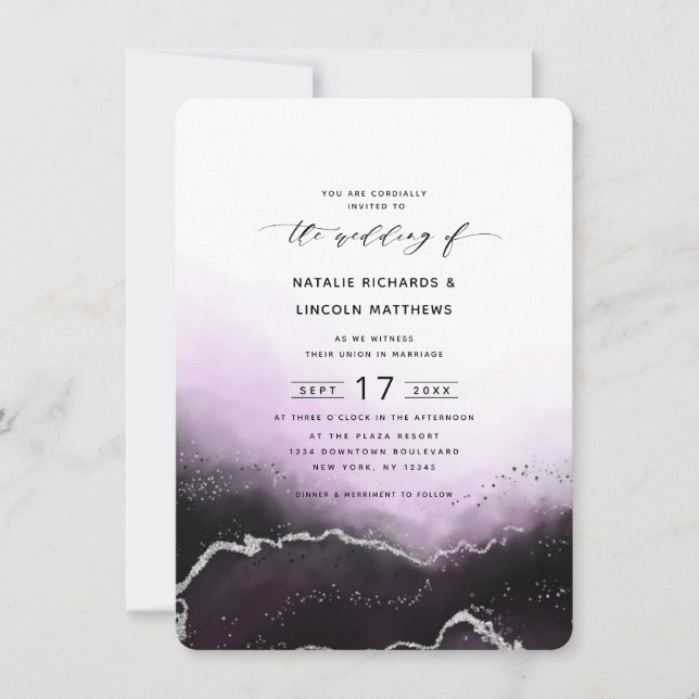 Invitation Mariage Argent Ultra Violet Ombre de Brume Éthérée (Devant)