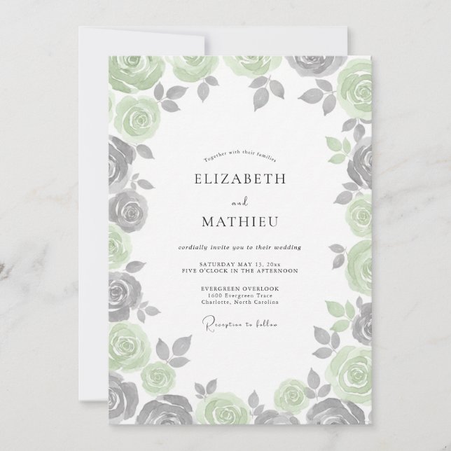 Invitation Mariage Argenté à la Sauge au Feuillage de la Ment (Devant)