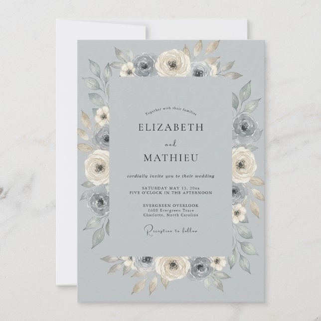 Invitation Mariage argenté aux feuilles de champagne (Devant)