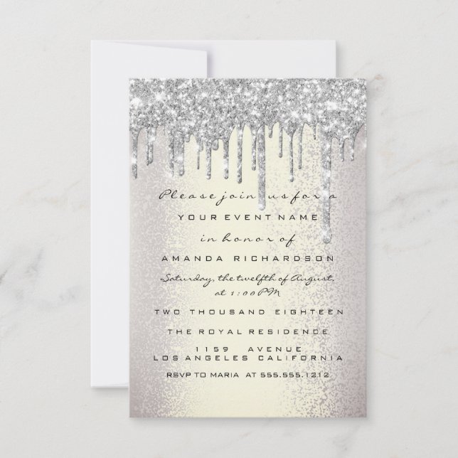 Invitation Mariage Argenté Fumé Pailleté 16e Spark Glitter (Devant)