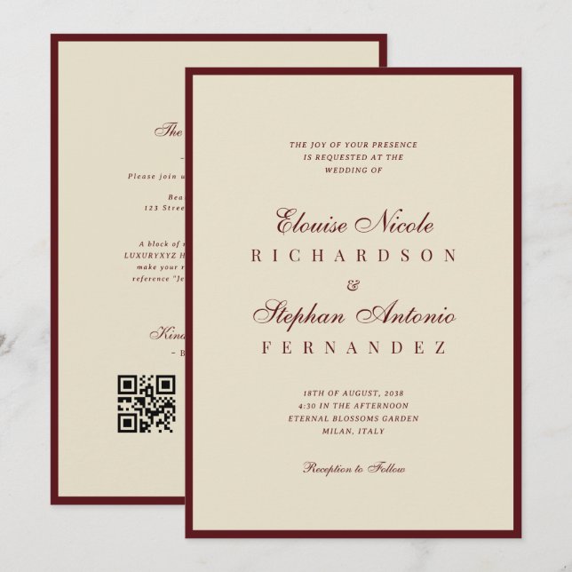 Invitation Mariage Argenté Vieilli Code QR Argent Vieilli (Devant / Derrière)