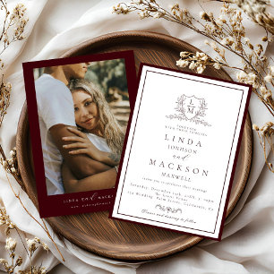 Invitation Mariage armoirie botanique Bourgogne & Ivoire mono