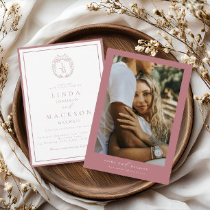 Invitation Mariage armoirie botanique Rose Poussiéreuse monog