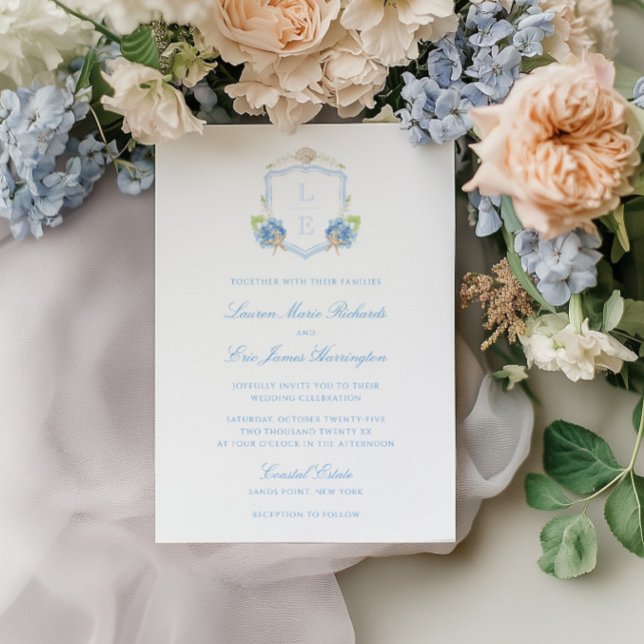 Invitation Mariage Armoiries Monogramme Côtière (Créateur téléchargé)