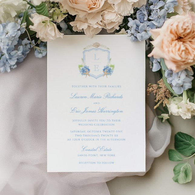 Invitation Mariage Armoiries Monogramme Côtière (Créateur téléchargé)