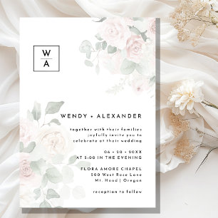Invitation Mariage Armoiries Monogramme Roses Florales Modern