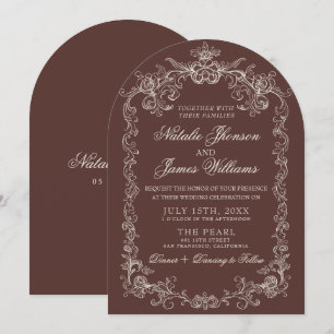 Invitation Mariage Arqué Brun Chocolat Ancien Argent