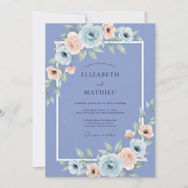 Invitation Mariage Arrangement de Fleurs de Pervenche (Devant)