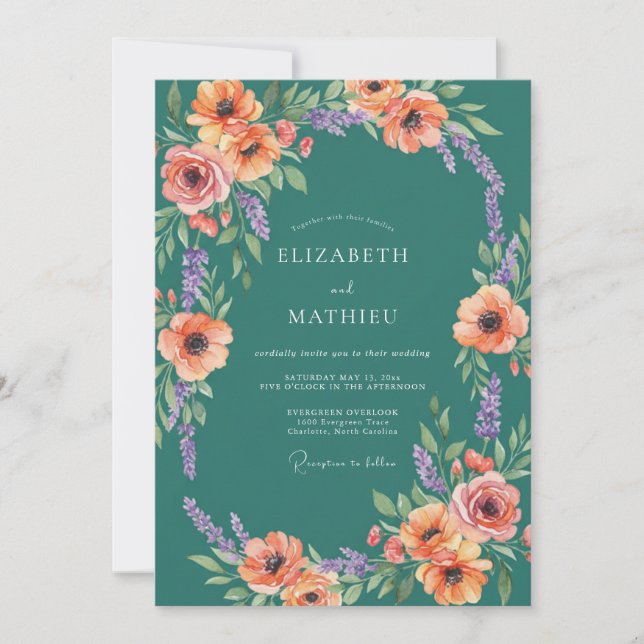 Invitation Mariage Arrangement de Fleurs de Thé (Devant)