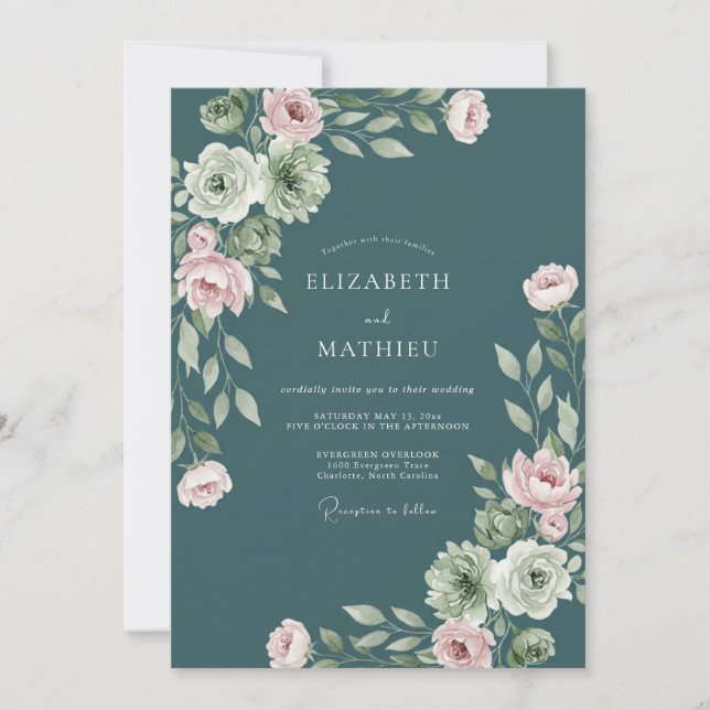 Invitation Mariage Arrangement Luxuriant de Fleurs de Thé (Devant)