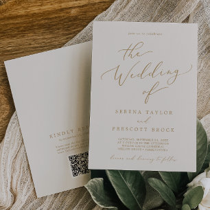 Invitation Mariage arrière de code QR Gold et Cream Delicate