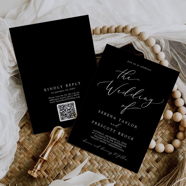 Invitation Mariage arrière de code QR noir foncé (Créateur téléchargé)