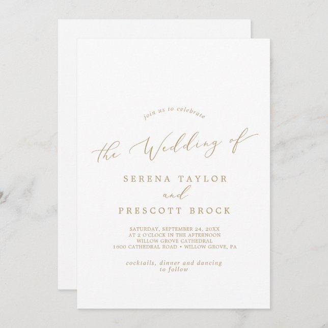 Invitation Mariage arrière de monogramme de calligraphie or d (Devant / Derrière)